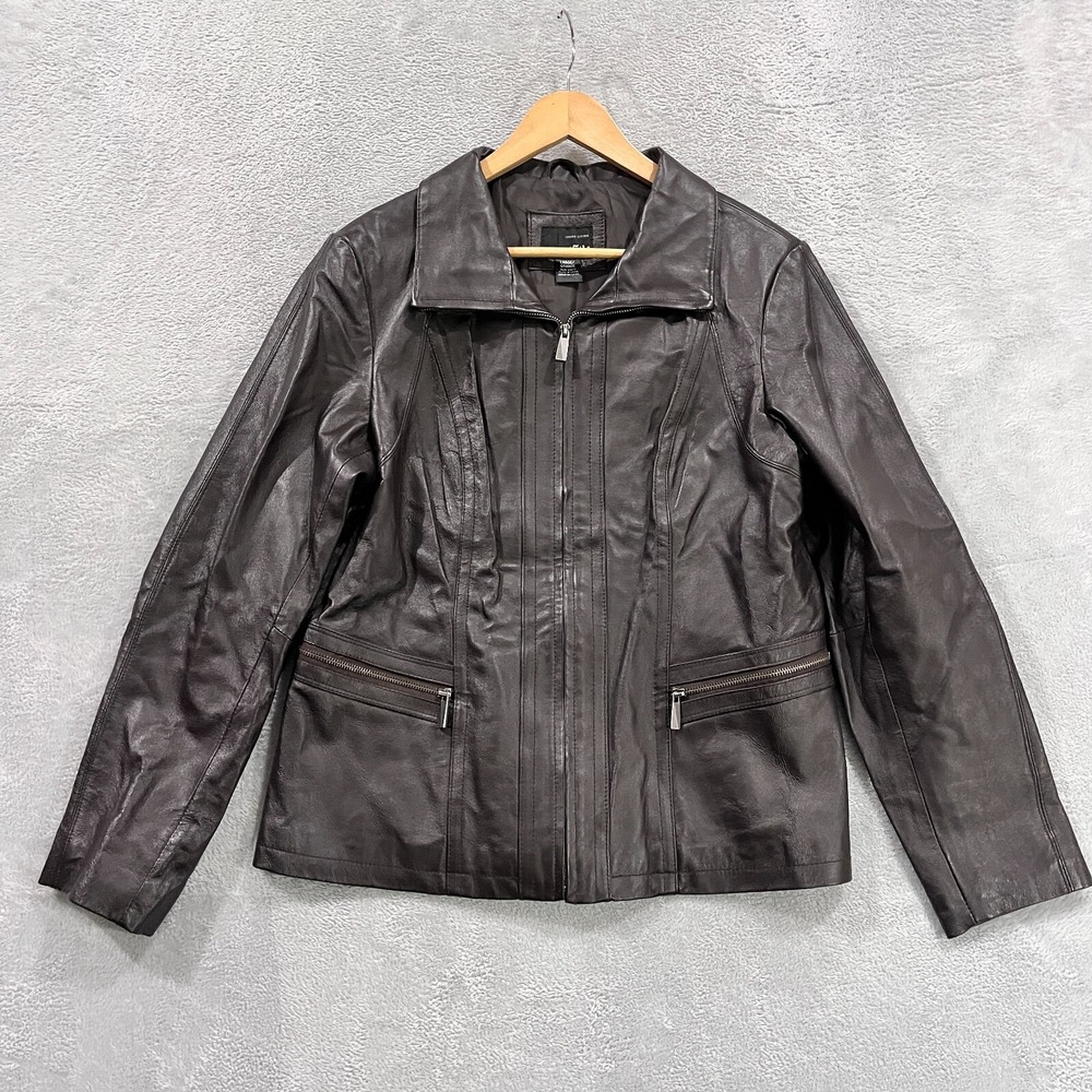 East 5th Jacket Women's Large Brown Genuine Leather Zip Front Pockets Y2K
